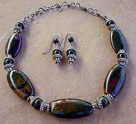 Bloodstone and India sterling silver necklace and earrings 477 by Vicky Jousan