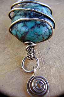 Sterling silver wire wrapped Turquoise pendant by Vicky Jousan